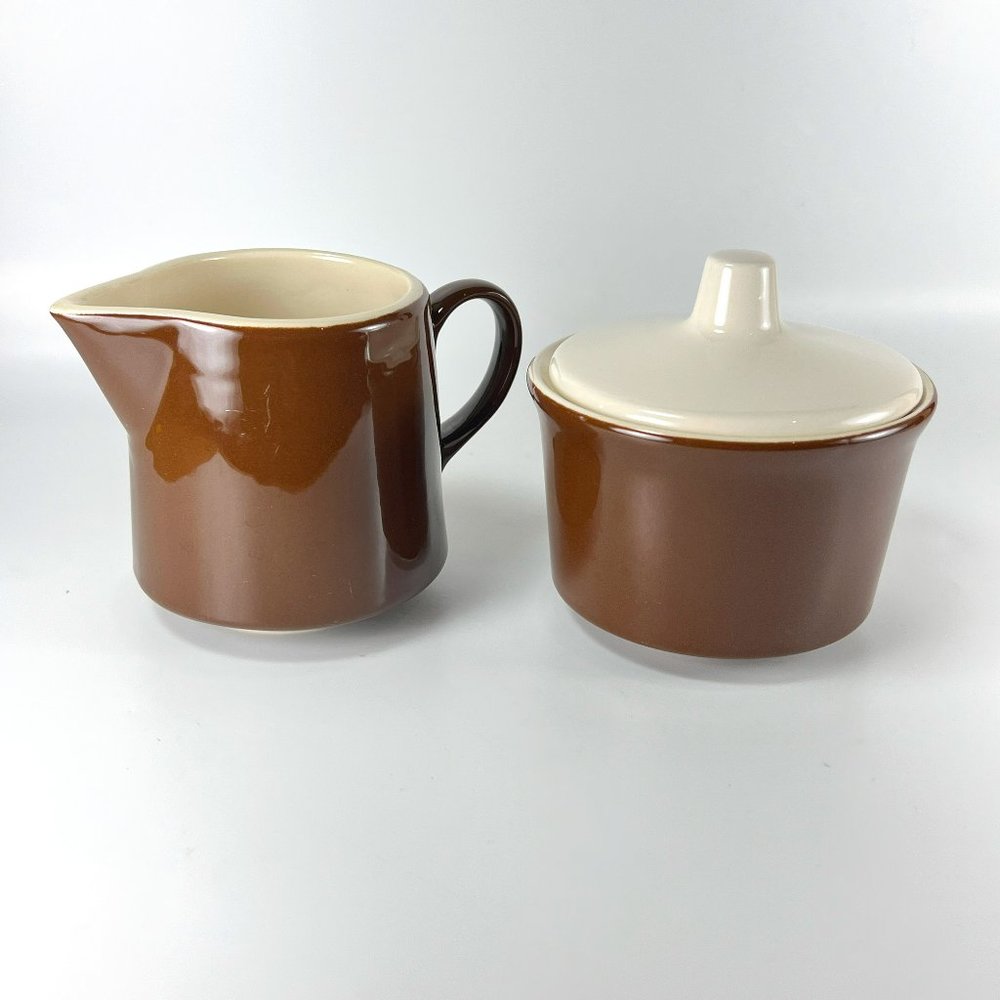 Vtg Royal China Sugar Creamer Brown USA Cavalier Ironstone Retro Lot of 2
